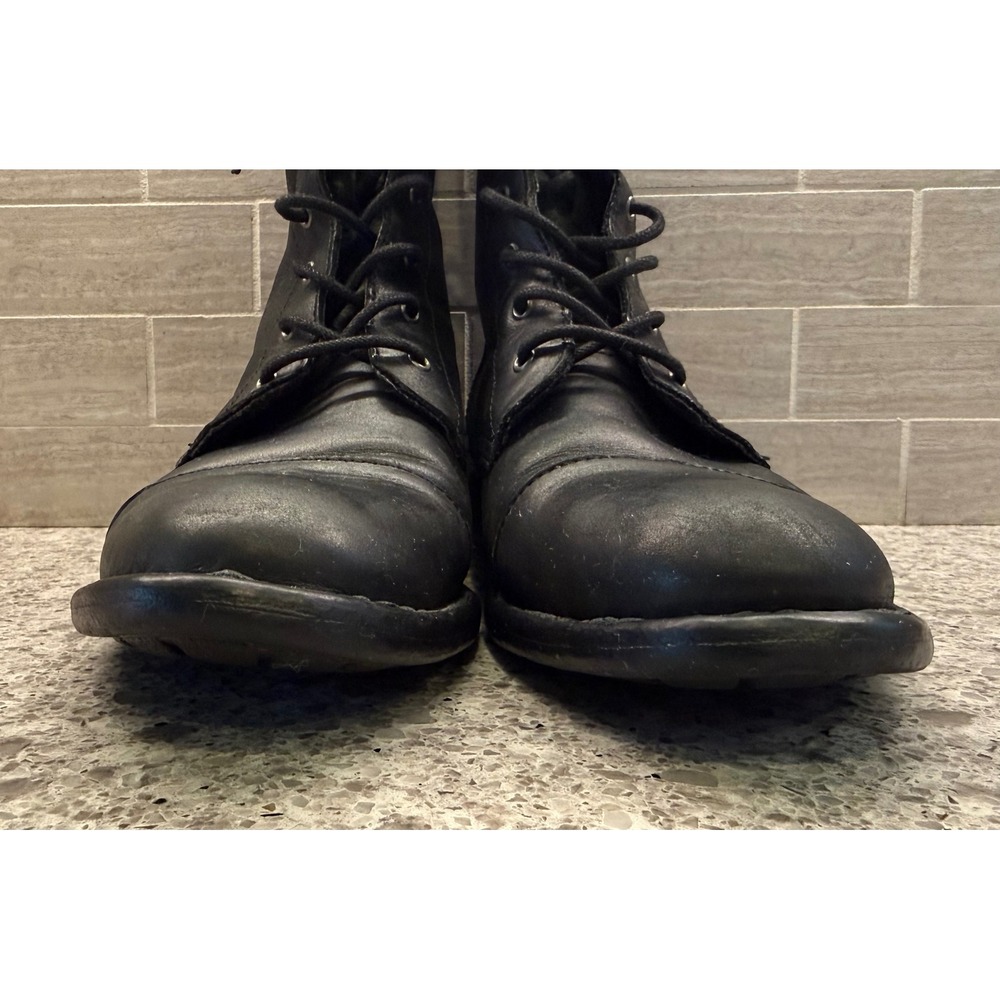Born Women's Neon Black Leather Lace Up Combat Boots Low Block Heel Size 8.5 - Picture 2 of 7